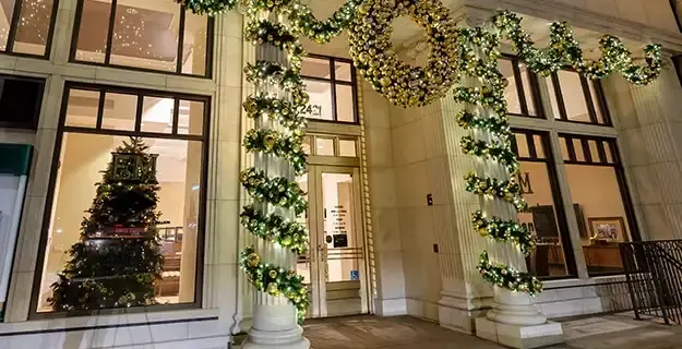 Professional Christmas lighting on commercial property